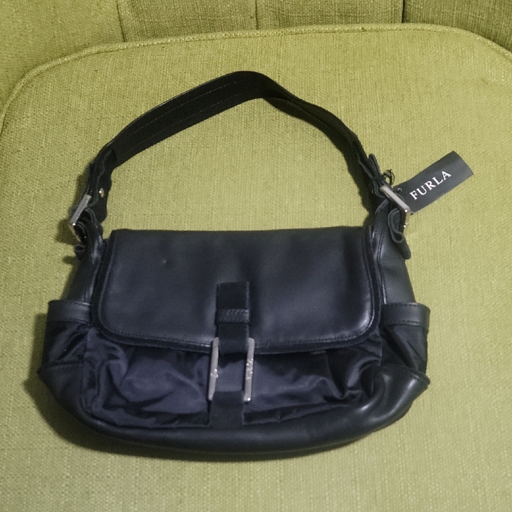 Furla Black Leather And Suede Shoulder Bag